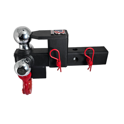 The Captain 5 in 1 - Patriot Hitches 5-Way 3-Ball Mount for 2" Hitches - The Captain - 30K – Red Accent (Texture Chrome)