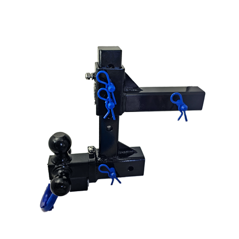 The Commander - Patriot Hitches 2" Adjustable Drop Hitch Adapter - 11" Rise/Drop - 10K w/ 4-Way 3-Ball Mount - Blue Accent (Black Gloss)