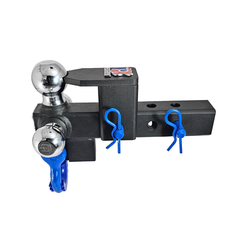 The Captain 5 in 1 - Patriot Hitches 5-Way 3-Ball Mount for 2" Hitches - The Captain - 30K – Blue Accent (Texture Chrome)
