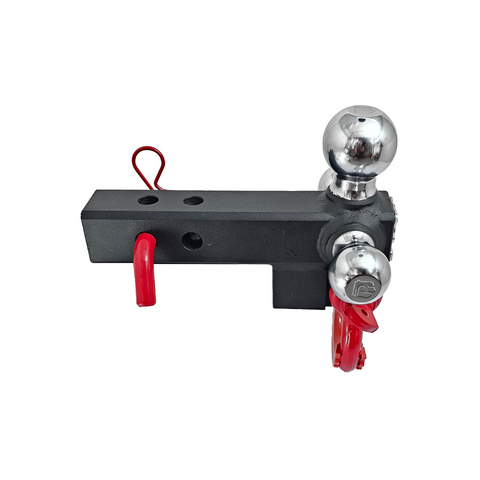 The Captain 4 in 1 - Patriot Hitches 4-Way 3-Ball Mount for 2" Hitches - The Captain - 30K - Red Accent (Texture Chrome)