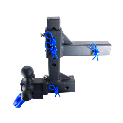 The Commander - Patriot Hitches 2" Adjustable Drop Hitch Adapter - 11" Rise/Drop - 10K w/ 4-Way 3-Ball Mount - Blue Accent