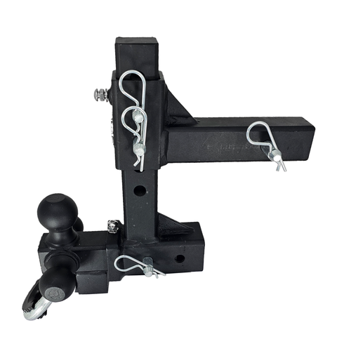 The Commander - Patriot Hitches 2" Adjustable Drop Hitch Adapter - 11" Rise/Drop - 10K w/ 4-Way 3-Ball Mount - Silver Accent