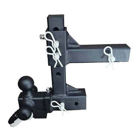 The Commander - Patriot Hitches 2" Adjustable Drop Hitch Adapter - 11" Rise/Drop - 10K w/ 4-Way 3-Ball Mount - White Accent
