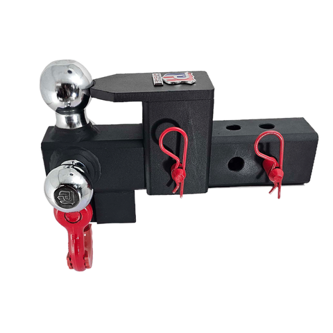 The Captain 5 in 1 - Patriot Hitches 5-Way 3-Ball Mount for 2-1/2" Hitches - The Captain - 30K – Red Accent (Texture Chrome)