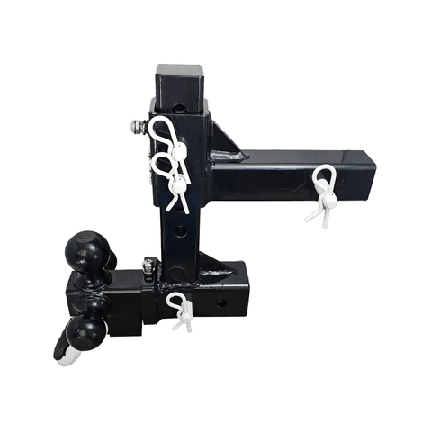 The Commander - Patriot Hitches 2" Adjustable Drop Hitch Adapter - 11" Rise/Drop - 10K w/ 4-Way 3-Ball Mount - White Accent (Black Gloss)