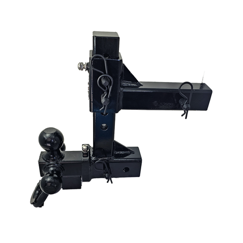 The Commander - Patriot Hitches 2" Adjustable Drop Hitch Adapter - 11" Rise/Drop - 10K w/ 4-Way 3-Ball Mount - Black Texture Accent (Black Gloss)