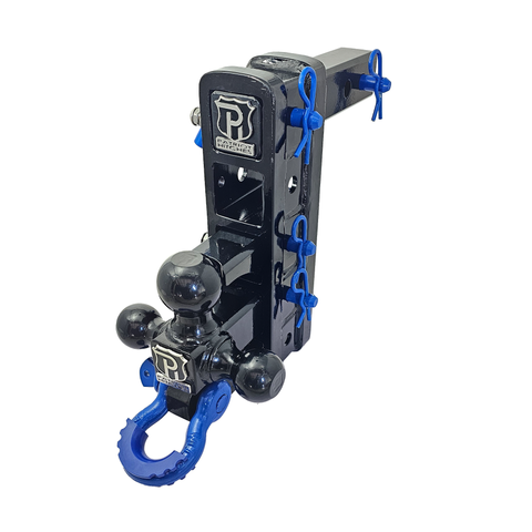 The Patriot - Patriot Hitches 8-Way 3-Ball Mount w/ Adjustable Stacked Receivers - 2" Hitch – 25K – Blue Accent (Black Gloss)