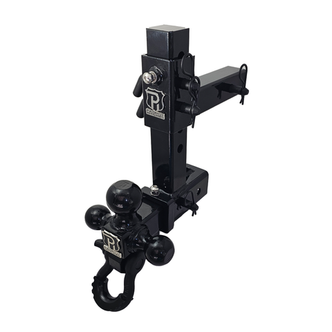 The Commander - Patriot Hitches 2" Adjustable Drop Hitch Adapter - 11" Rise/Drop - 10K w/ 4-Way 3-Ball Mount - Black Texture Accent (Black Gloss)
