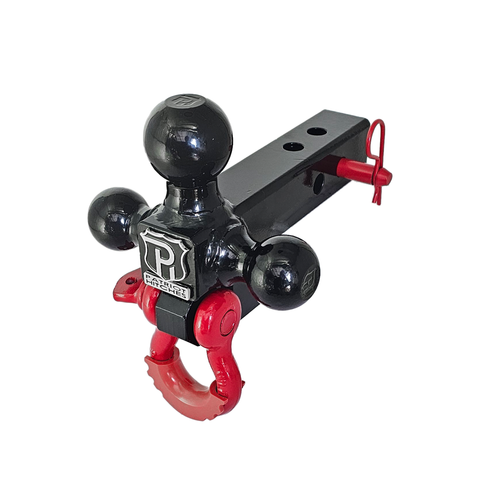 The Captain 4 in 1 - Patriot Hitches 4-Way 3-Ball Mount for 2" Hitches - The Captain - 30K - Red Accent (Black Gloss)