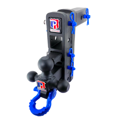 The Patriot - Patriot Hitches 8-Way 3-Ball Mount w/ Adjustable Stacked Receivers – 2-1/2" Hitch – 25K – Blue Accent