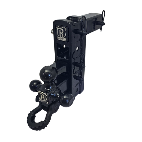 The Patriot - Patriot Hitches 8-Way 3-Ball Mount w/ Adjustable Stacked Receivers – 2-1/2" Hitch – 25K – Black Texture Accent (Black Gloss)