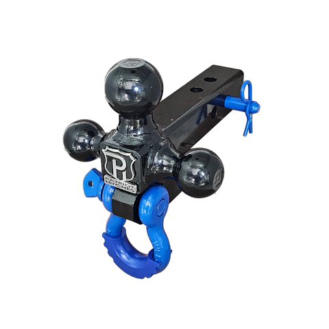 The Captain 4 in 1 - Patriot Hitches 4-Way 3-Ball Mount for 2" Hitches - The Captain - 30K - Blue Accent (Black Gloss)