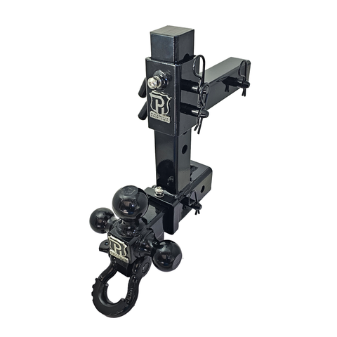 The Commander - Patriot Hitches 2" Adjustable Drop Hitch Adapter - 11" Rise/Drop - 10K w/ 4-Way 3-Ball Mount - Black Gloss Accent (Black Gloss)
