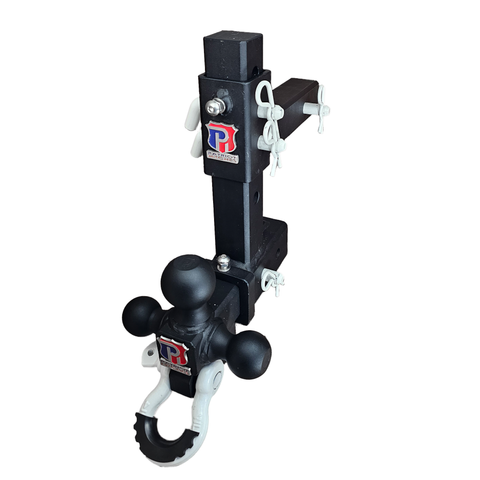 The Commander - Patriot Hitches 2" Adjustable Drop Hitch Adapter - 11" Rise/Drop - 10K w/ 4-Way 3-Ball Mount - White Accent