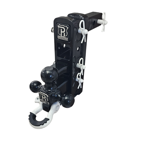 The Patriot - Patriot Hitches 8-Way 3-Ball Mount w/ Adjustable Stacked Receivers - 2" Hitch – 25K – White Accent (Black Gloss)