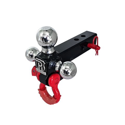The Captain 4 in 1 - Patriot Hitches 4-Way 3-Ball Mount for 2" Hitches - The Captain - 30K - Red Accent (Black Gloss Chrome)