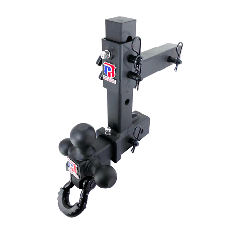 The Commander - Patriot Hitches 2" Adjustable Drop Hitch Adapter - 11" Rise/Drop - 10K w/ 4-Way 3-Ball Mount - Black Gloss Accent