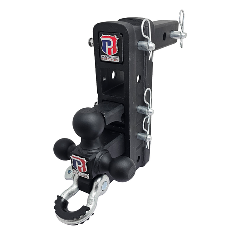 The Patriot - Patriot Hitches 8-Way 3-Ball Mount w/ Adjustable Stacked Receivers - 2" Hitch – 25K – Silver Accent