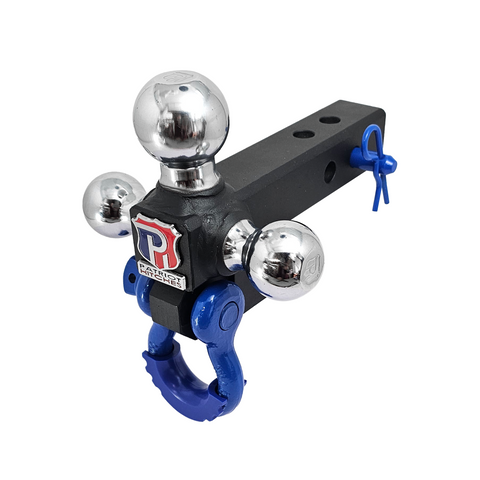 The Captain 4 in 1 - Patriot Hitches 4-Way 3-Ball Mount for 2" Hitches - The Captain - 30K - Blue Accent (Texture Chrome)