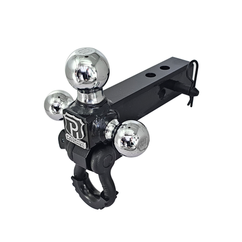 The Captain 4 in 1 - Patriot Hitches 4-Way 3-Ball Mount for 2" Hitches - The Captain - 30K - Black Texture Accent (Black Gloss Chrome)