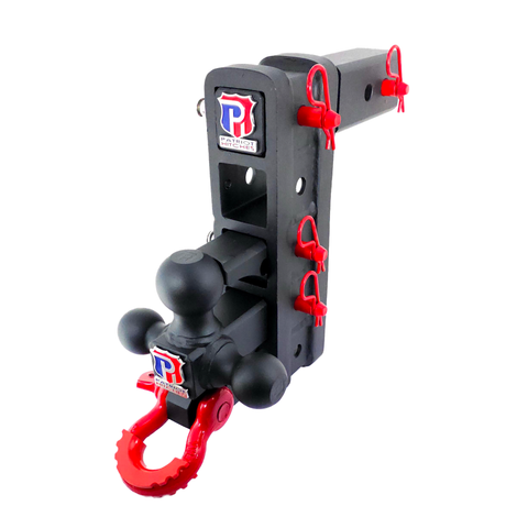 The Patriot - Patriot Hitches 8-Way 3-Ball Mount w/ Adjustable Stacked Receivers – 2-1/2" Hitch – 25K – Red Accent