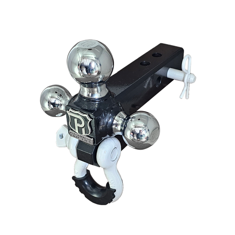 The Captain 4 in 1 - Patriot Hitches 4-Way 3-Ball Mount for 2" Hitches - The Captain - 30K - White Accent (Black Gloss Chrome)