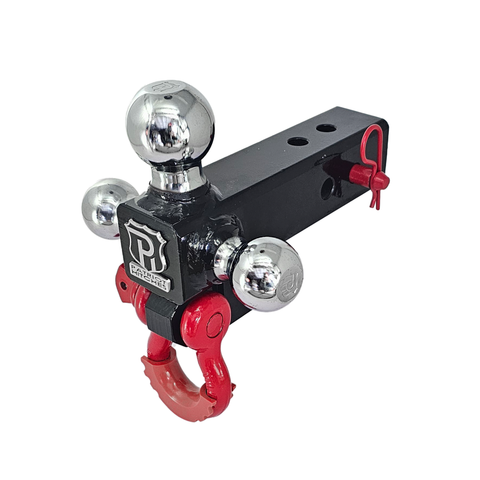 The Captain 4 in 1 - Patriot Hitches 4-Way 3-Ball Mount for 2-1/2" Hitches - The Captain - 30K - Red Accent (Black Gloss - Chrome)