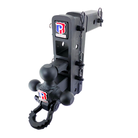 The Patriot - Patriot Hitches 8-Way 3-Ball Mount w/ Adjustable Stacked Receivers – 2-1/2" Hitch – 25K – Black Gloss Accent