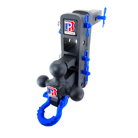 The Patriot - Patriot Hitches 8-Way 3-Ball Mount w/ Adjustable Stacked Receivers - 2" Hitch – 25K – Blue Accent