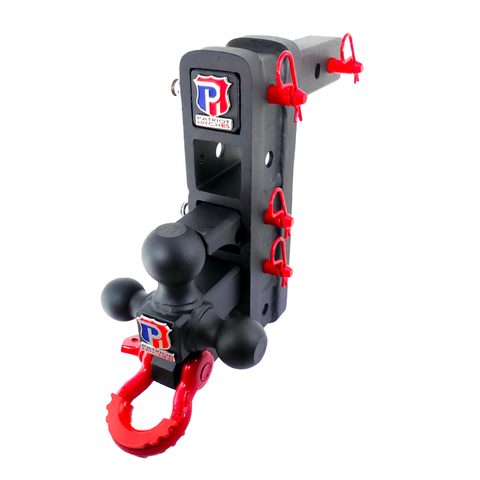 The Patriot - Patriot Hitches 8-Way 3-Ball Mount w/ Adjustable Stacked Receivers - 2" Hitch – 25K – Red Accent
