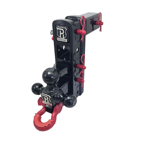 The Patriot - Patriot Hitches 8-Way 3-Ball Mount w/ Adjustable Stacked Receivers – 2-1/2" Hitch – 25K – Red Accent (Black Gloss)