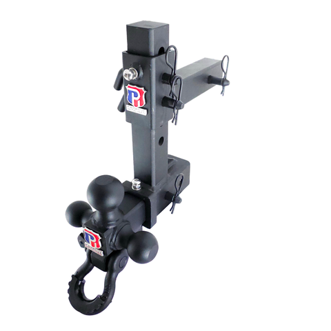 The Commander - Patriot Hitches 2" Adjustable Drop Hitch Adapter - 11" Rise/Drop - 10K w/ 4-Way 3-Ball Mount - Black Texture Accent