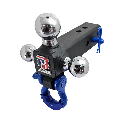 The Captain 4 in 1 - Patriot Hitches 4-Way 3-Ball Mount for 2-1/2" Hitches - The Captain - 30K - Blue Accent (Texture Chrome)