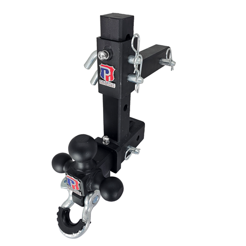 The Commander - Patriot Hitches 2" Adjustable Drop Hitch Adapter - 11" Rise/Drop - 10K w/ 4-Way 3-Ball Mount - Silver Accent
