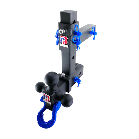 The Commander - Patriot Hitches 2" Adjustable Drop Hitch Adapter - 11" Rise/Drop - 10K w/ 4-Way 3-Ball Mount - Blue Accent
