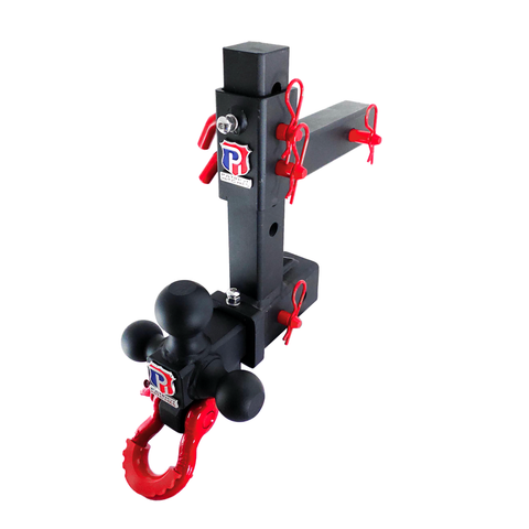 The Commander - Patriot Hitches 2" Adjustable Drop Hitch Adapter - 11" Rise/Drop - 10K w/ 4-Way 3-Ball Mount - Red Accent