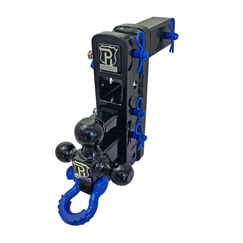 The Patriot - Patriot Hitches 8-Way 3-Ball Mount w/ Adjustable Stacked Receivers – 2-1/2" Hitch – 25K – Blue Accent (Black Gloss)