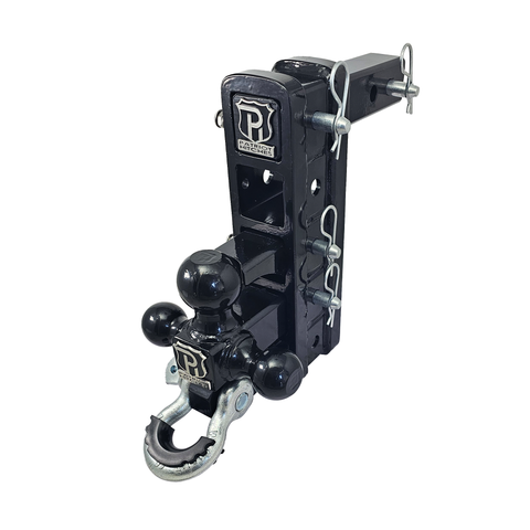 The Patriot - Patriot Hitches 8-Way 3-Ball Mount w/ Adjustable Stacked Receivers - 2" Hitch – 25K – Silver Accent (Black Gloss)