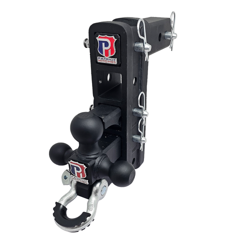 The Patriot - Patriot Hitches 8-Way 3-Ball Mount w/ Adjustable Stacked Receivers – 2-1/2" Hitch – 25K – Silver Accent