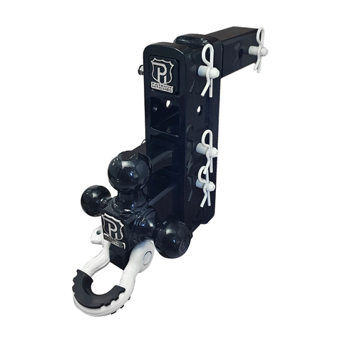 The Patriot - Patriot Hitches 8-Way 3-Ball Mount w/ Adjustable Stacked Receivers – 2-1/2" Hitch – 25K – White Accent (Black Gloss)
