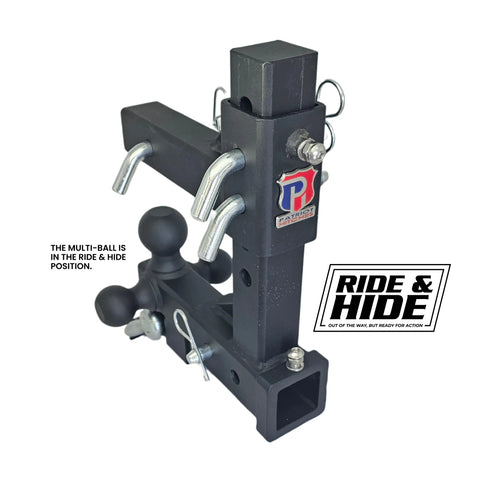The Commander - Patriot Hitches 2" Adjustable Drop Hitch Adapter - 11" Rise/Drop - 10K w/ 4-Way 3-Ball Mount - White Accent (Black Gloss)