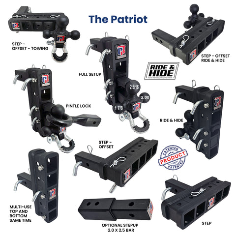 The Patriot - Patriot Hitches 8-Way 3-Ball Mount w/ Adjustable Stacked Receivers – 2-1/2" Hitch – 25K – White Accent
