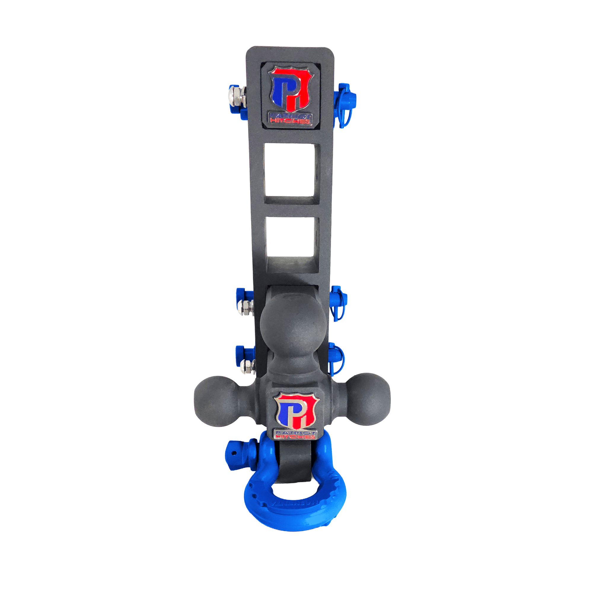 The Patriot - 10-Way+ 3-Ball Mount w/ Adjustable Stacked Receivers - 2" Hitch – 30K – Blue Accent