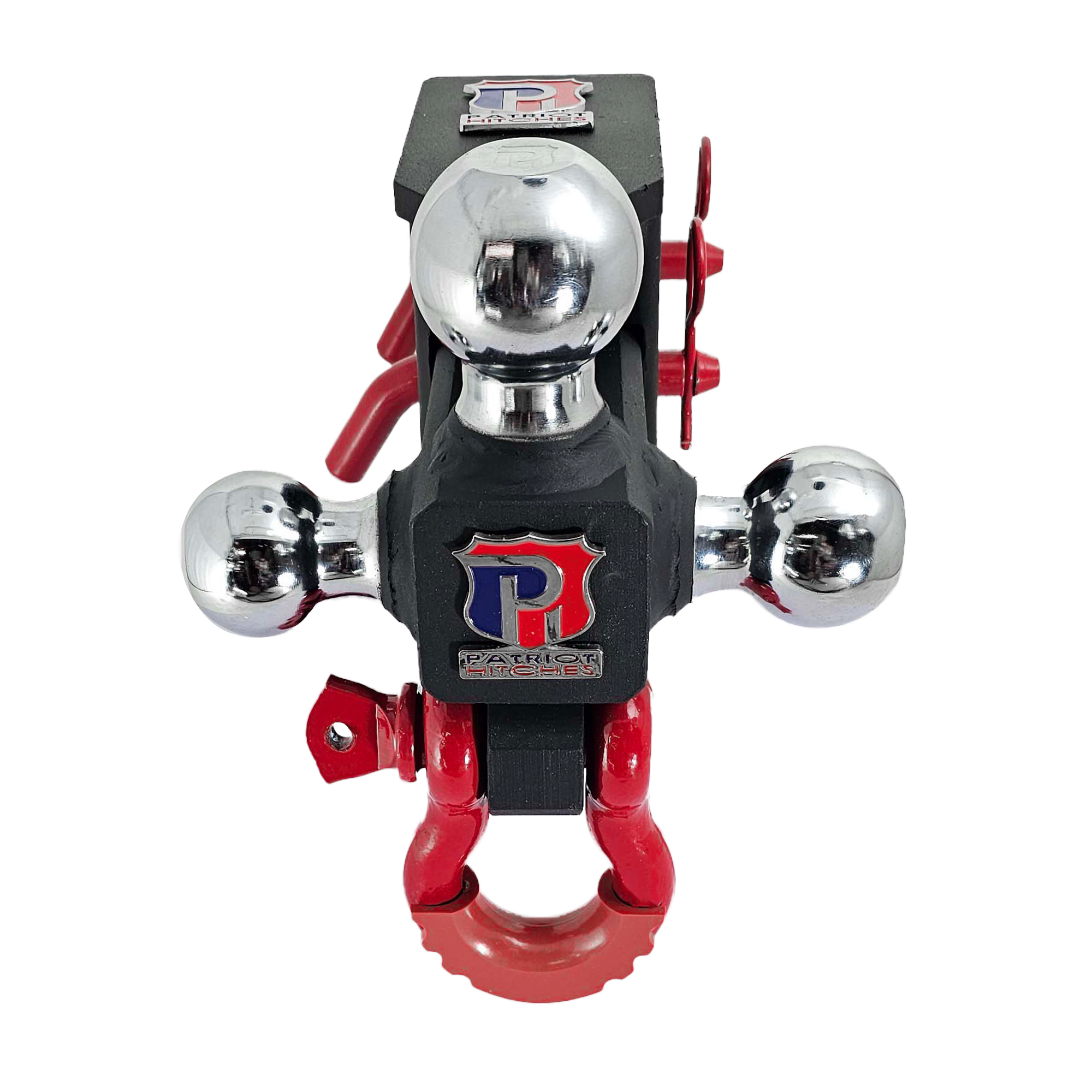 The Captain 5 in 1 - 5-Way 3-Ball Mount for 2-1/2" Hitches - 30K – Red Accent (Texture Chrome)