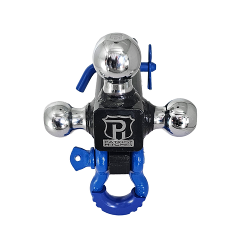 Patriot Hitches 4-Way 3-Ball Mount for 2-1/2" Hitches - The Captain - 30K - Blue Accent (Black Gloss - Chrome)