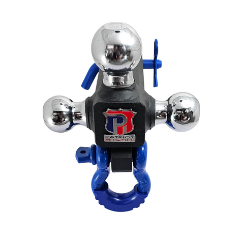 Patriot Hitches 4-Way 3-Ball Mount for 2-1/2" Hitches - The Captain - 30K - Blue Accent (Texture Chrome)