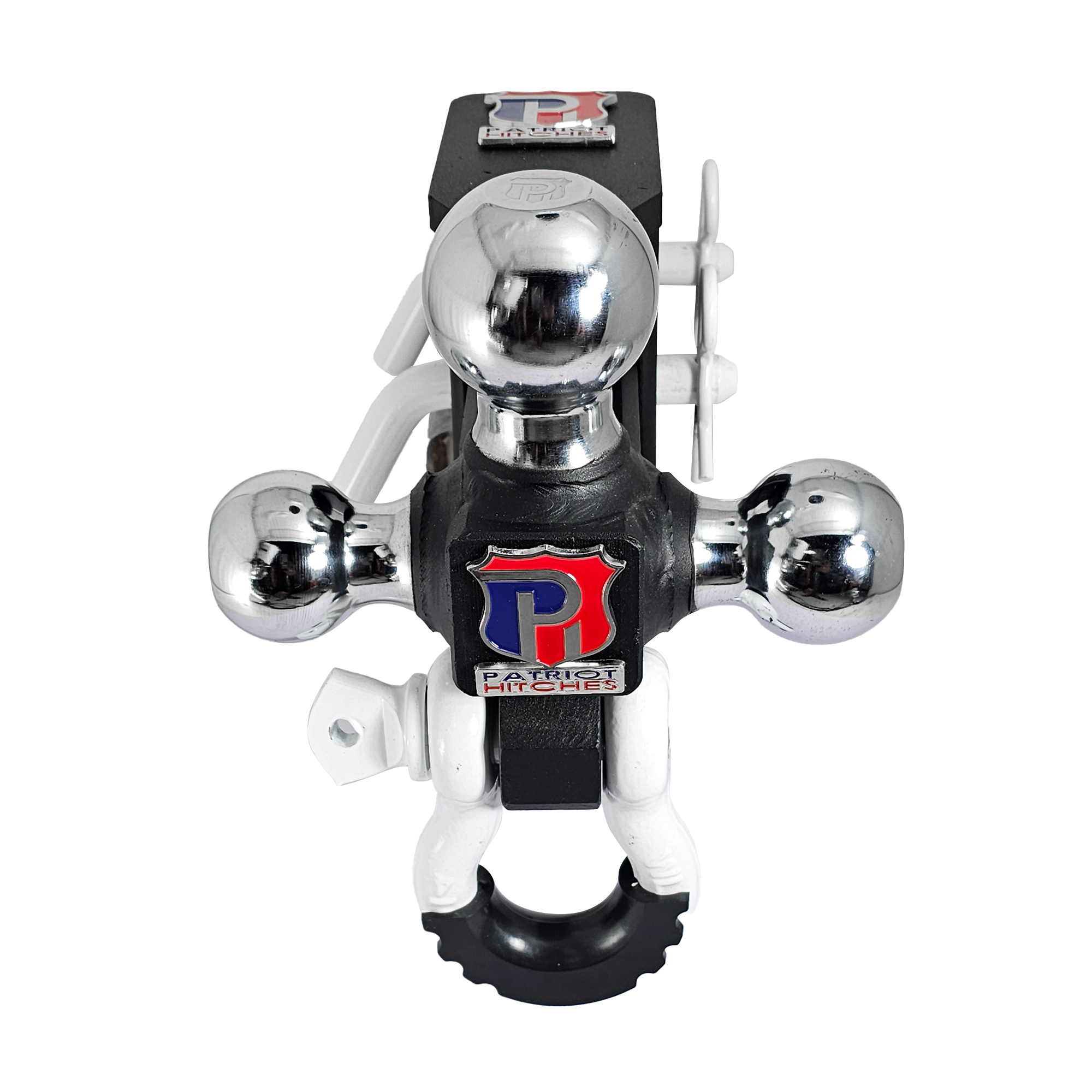 The Captain 5 in 1 - 5-Way 3-Ball Mount for 2" Hitches - 30K – White Accent (Texture Chrome)