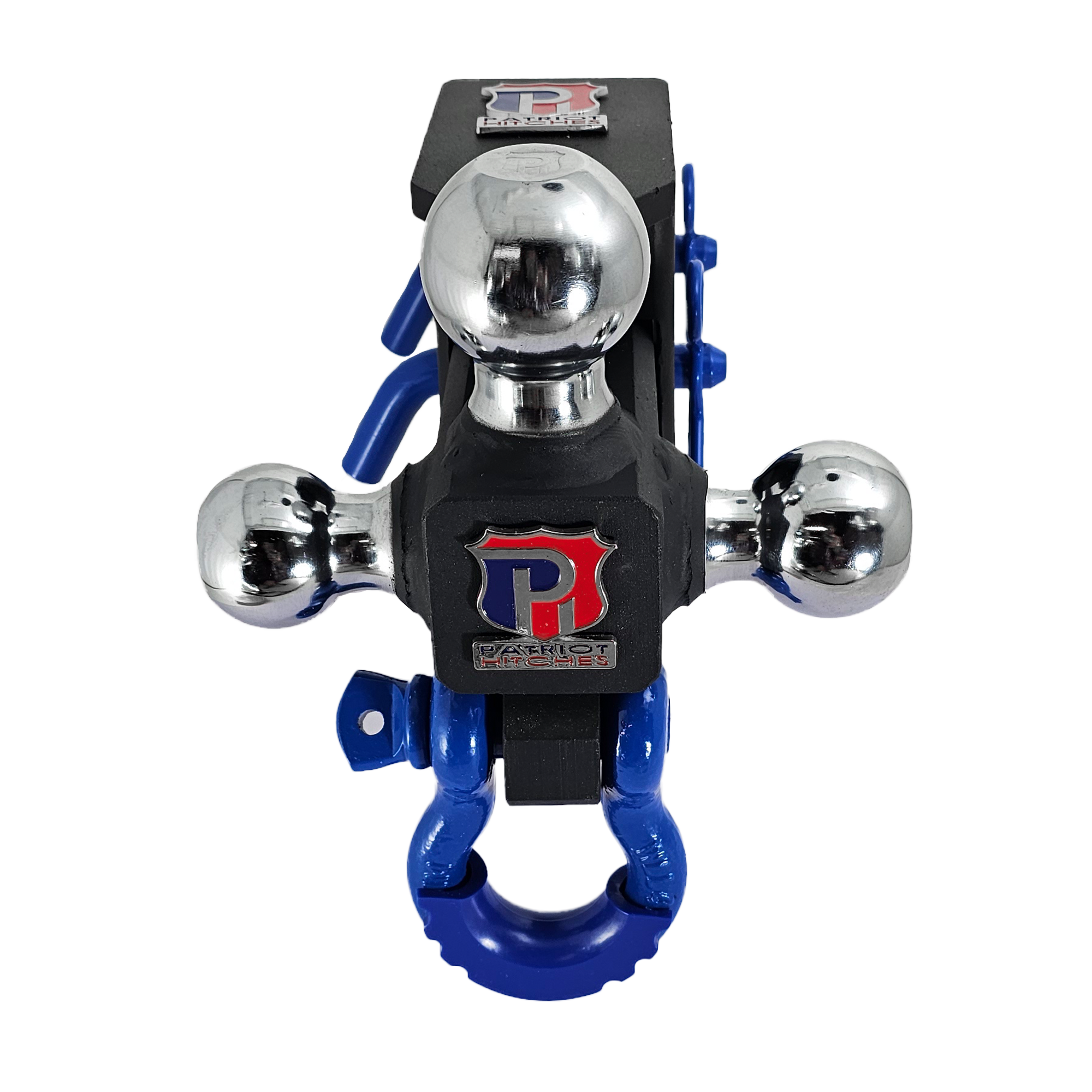 The Captain 5 in 1 - 5-Way 3-Ball Mount for 2-1/2" Hitches - 30K – Blue Accent (Texture Chrome)