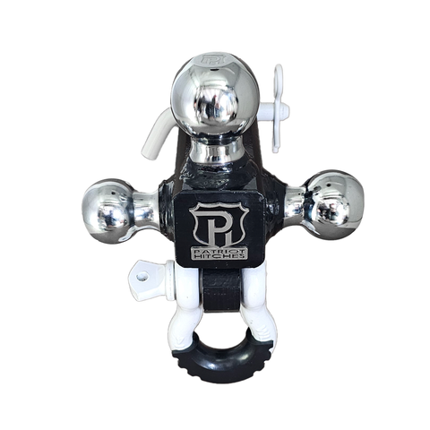 Patriot Hitches 4-Way 3-Ball Mount for 2-1/2" Hitches - The Captain - 30K - White Accent (Black Gloss - Chrome)