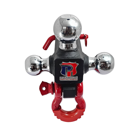 Patriot Hitches 4-Way 3-Ball Mount for 2-1/2" Hitches - The Captain - 30K - Red Accent (Texture Chrome)